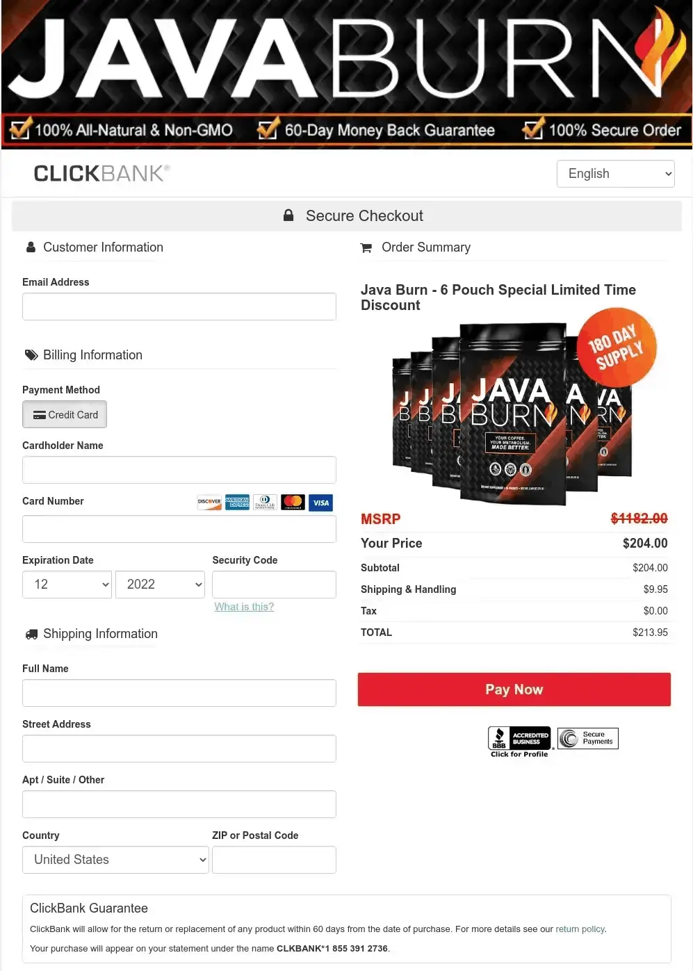 Java burn order page